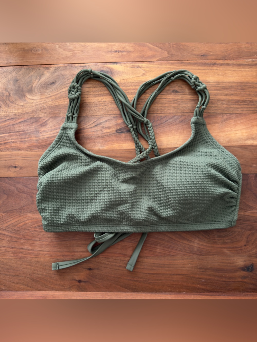 Xhilaration Olive Green Textured Bandeau with Braided Straps swim bikini top